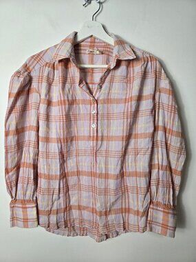 Faherty Ollie Organic Cotton Button-Up Long-Sleeve Plaid Blouse Size XS Top Pink